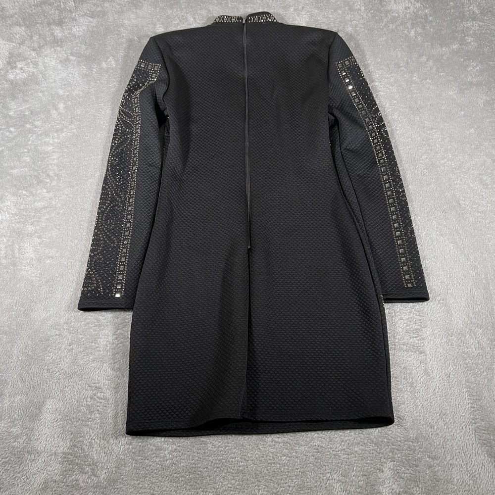 Bebe Dress Womens Medium Bodycon Studded Rhinestone Long Sleeve Mini Made in USA - Picture 2 of 9